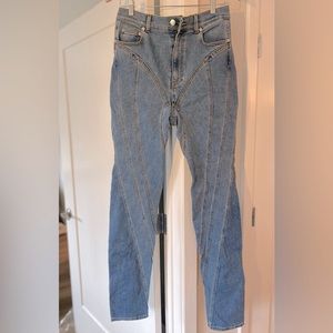 MUGLER Bi-Material Spiral Skinny Jeans Size 44